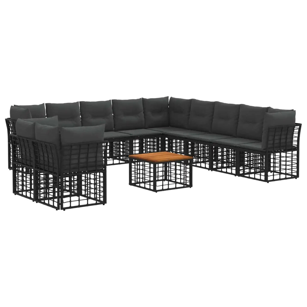 Set di divani da esterno 12 pcs Nero e Grigio scuro Poliestere