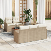Set Divano da Giardino  6 Pezzi con Cuscini Beige Polyrattan Acacia