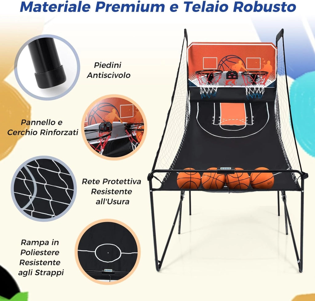 Macchina da Pallacanestro Elettronica Pieghevole, Gioco da Arcade Basket con 8 modalità di Entusiasmanti, Punteggio Elettronico & Effetti Sonori, Gioco Arcade Basket a Doppio