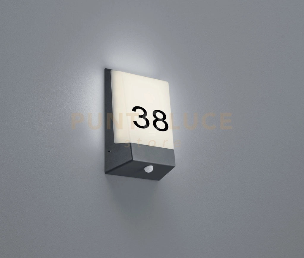 KASAI APPLIQUE LED 9W 50lm, 3000K ANTRACITE CON SENSORE E NUMERO CIVICO 16X21CM