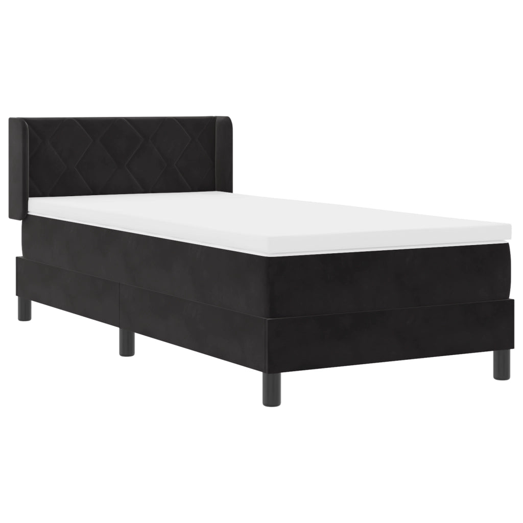 Letto Box Spring con Materasso  Nero 90x200 cm in Velluto
