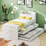 OKWISH Letto a Scomparsa 90×190 cm, Letto Singolo con Letto Estraibile, 2 Cassetti, USB e Comodino con Ripiani, senza Materasso, Legno Massello, Bianco