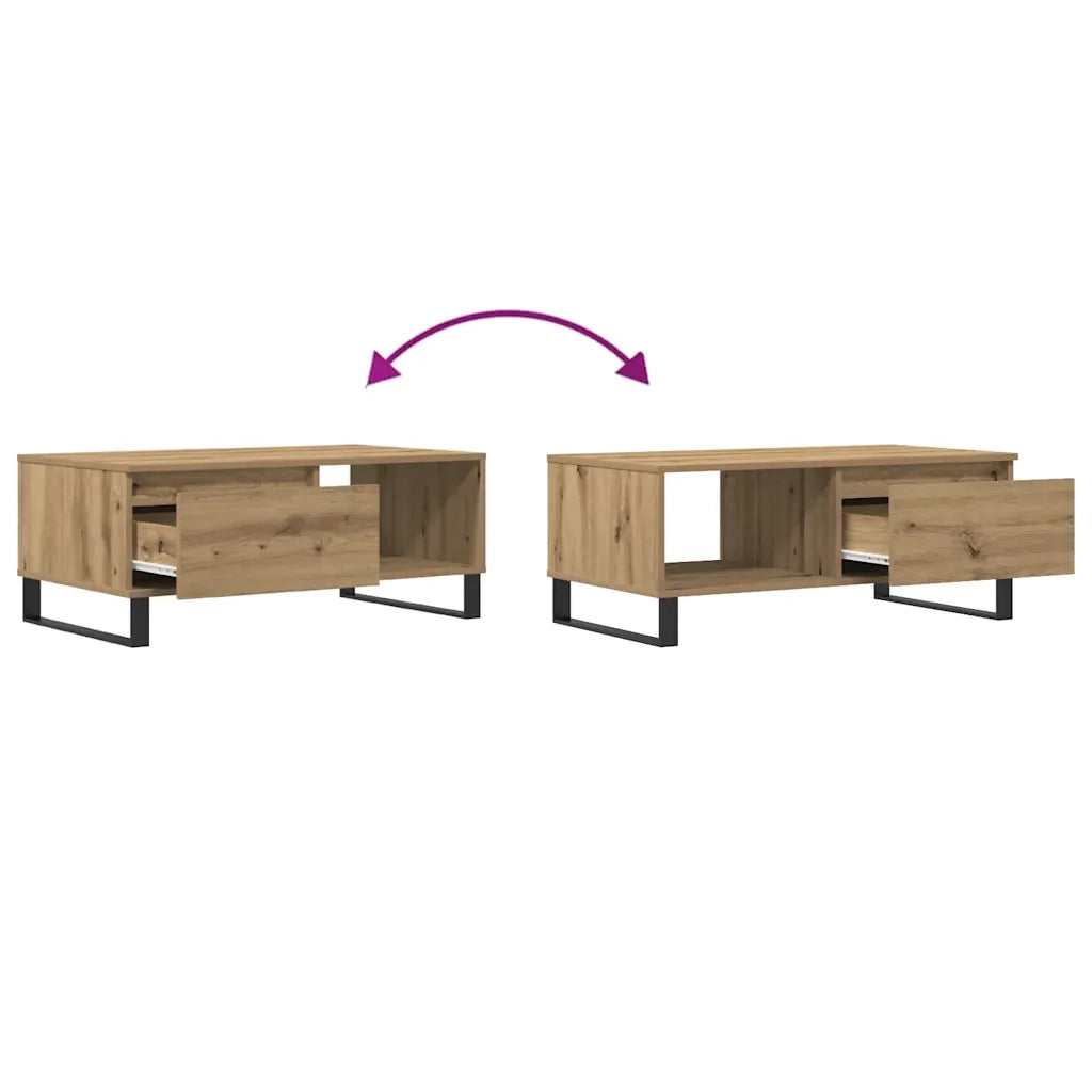 Tavolino da Salotto-Tavolino da soggiorno-Tavolo Rovere Artigianale 90x50x36,5 cm Truciolato