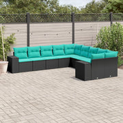 Set Divani da Giardino 10 pz con Cuscini Nero in Polyrattan 3223106