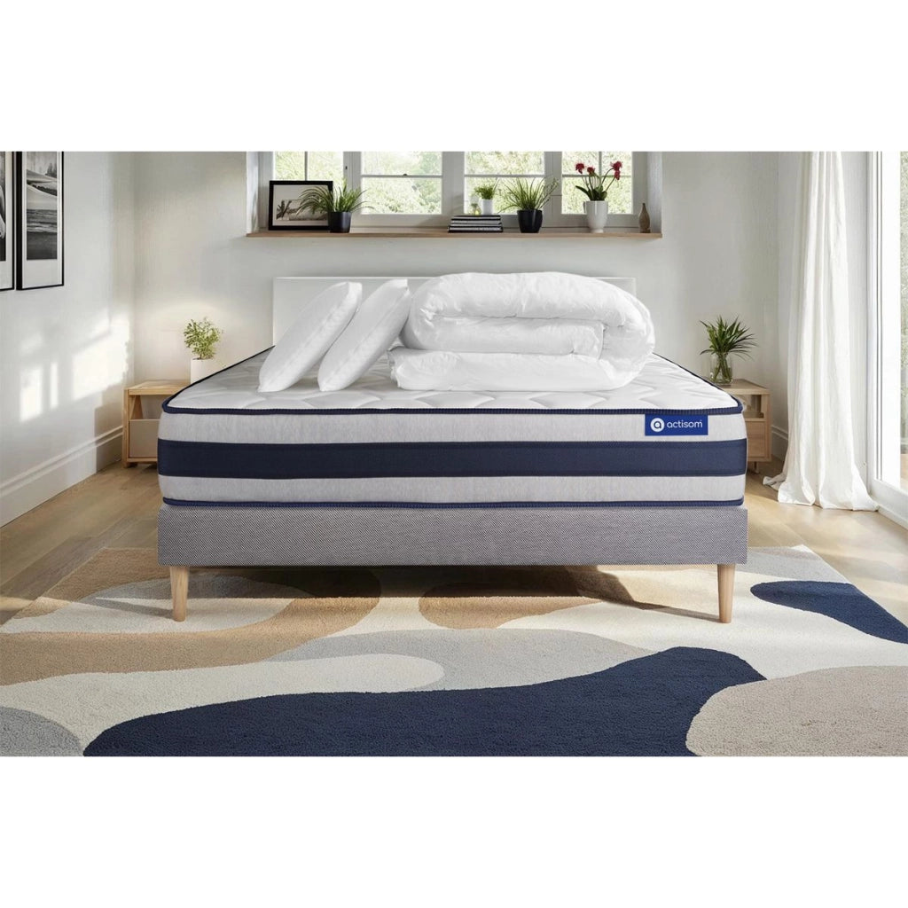 Pacchetto letto completo - Materasso 200x200cm + Box spring con doghe (kit) + 2 cuscini + Piumino - Actiflex Ergo