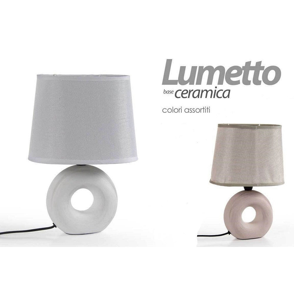 Trade Shop - Lampada Lumetto Abat Jour Ceramica Tavolo Comodino E14 60w Design 26x10cm 793820 -