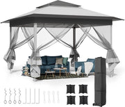 Tenda da Giardino Opvouabile - 3m x 3m - Pergola con Sostegni da Campeggio e 4 Pareti con Klamboe - Doppio Tetto - Grigio