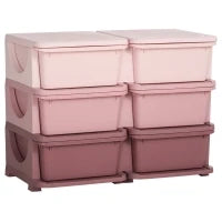 Cassettiera 6 Cassetti per Bambini 3-6 Anni con Bordi Arrotondati, in PP Rosa, 75x37x56.5 cm