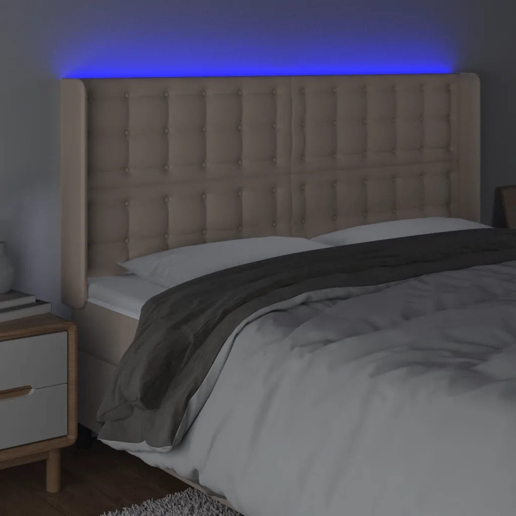Testiera a LED Cappuccino 203x16x118/128 cm in Similpelle