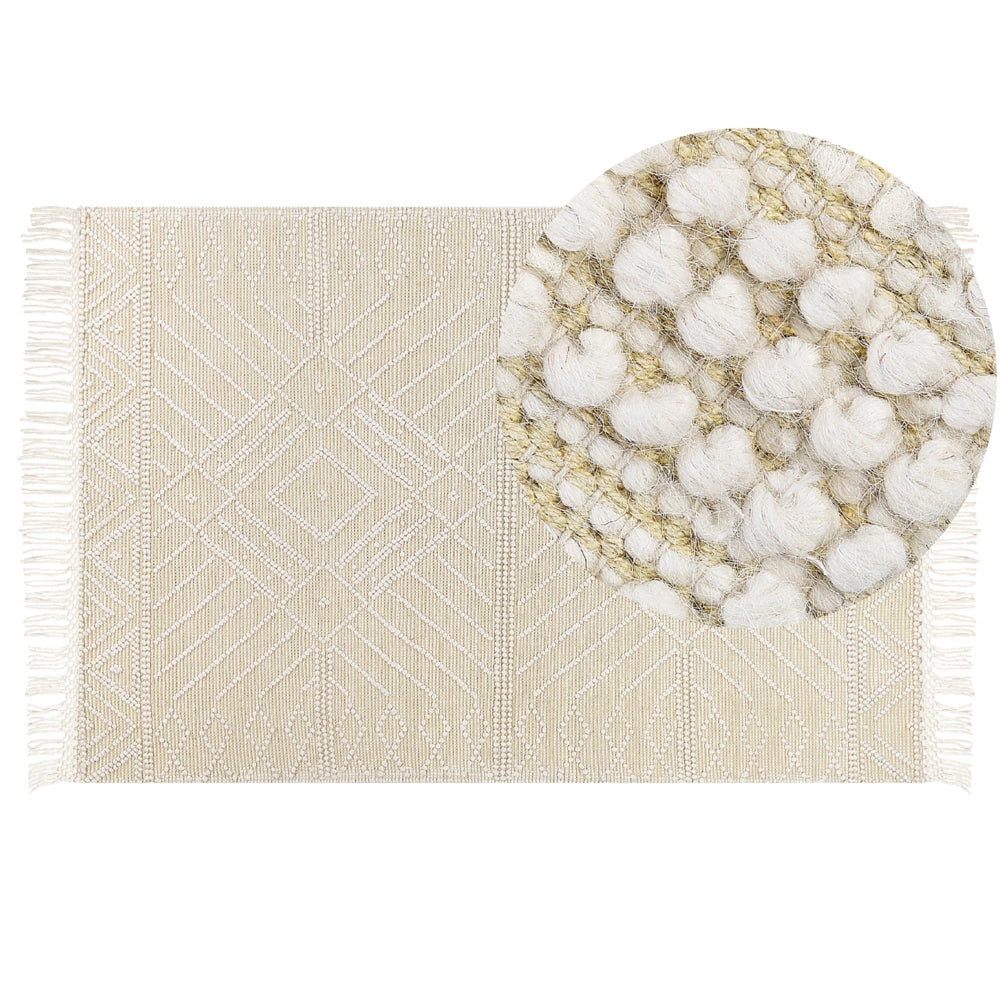 Tappeto di lana beige fatto a mano nappe 160 x 230 cm soggiorno camera da letto