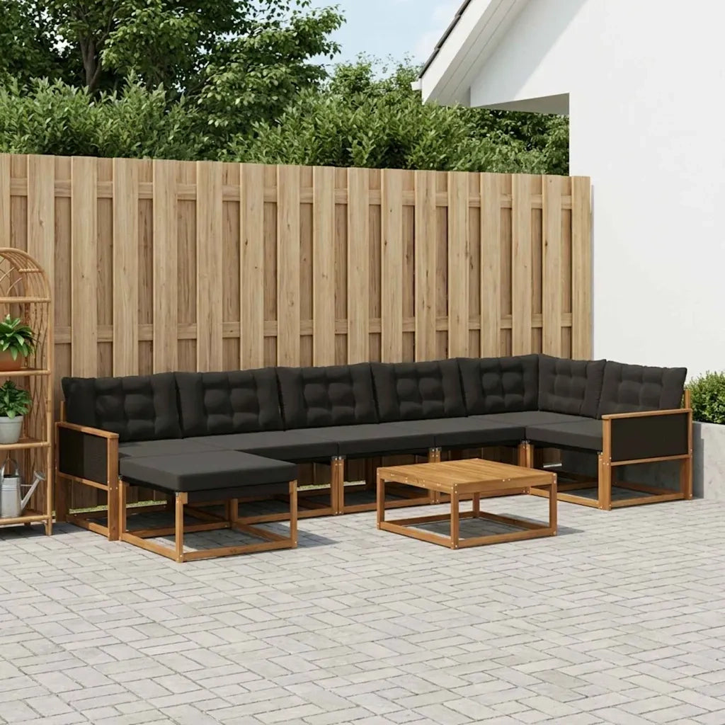 Set di divani da esterno con cuscino 8 pcs Naturale e Nero