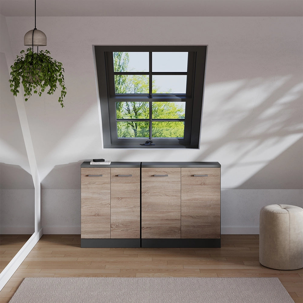 Set di mobili sottotetto Rion Sonoma/Antracite 140 cm Set di 2 carcasse armadio profondità 60 cm Vicco