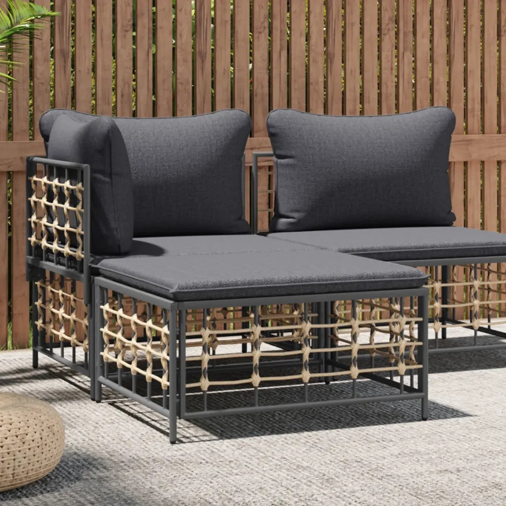 Poggiapiedi da Giardino con Cuscino in Polyrattan Grigio Scuro CFW7930619