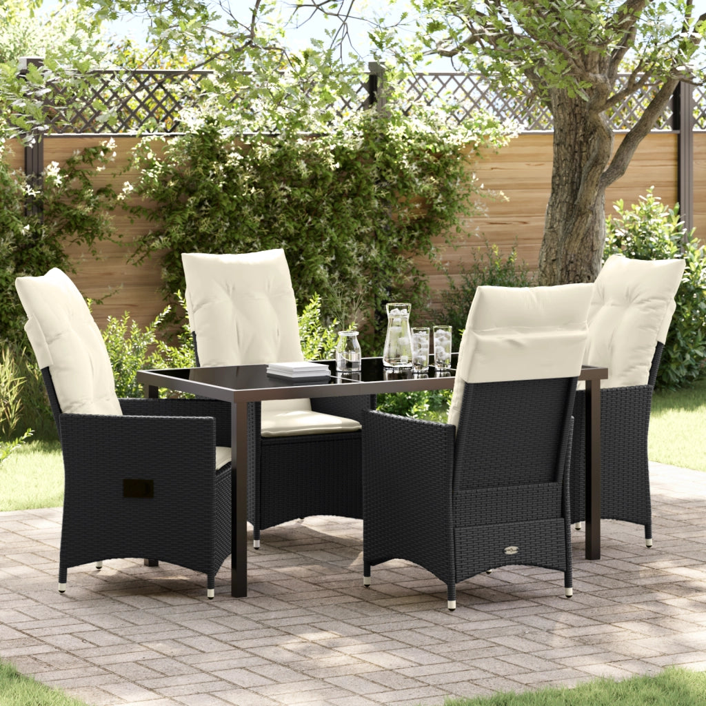 Set da Pranzo da Giardino 5 Pezzi con Cuscini in Rattan Nero