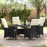 Set da Pranzo da Giardino 5 Pezzi con Cuscini in Rattan Nero