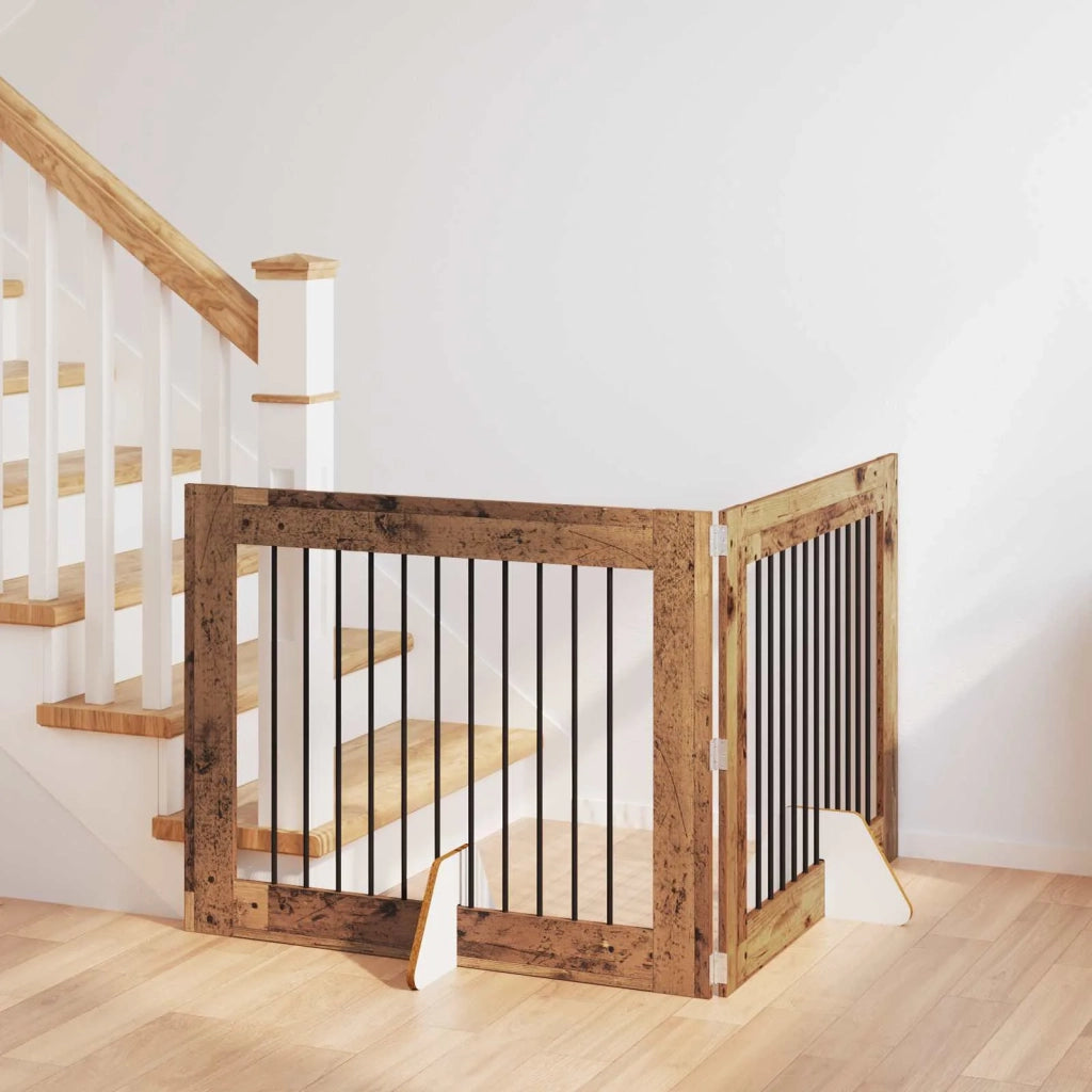 Cancello per cani con supporti 2 pz Legno antico 100 x 80 cm CFW1499095