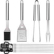 Set di accessori per barbecue - 10 pezzi in acciaio inossidabile - borsa di stoccaggio - accessori per picnic