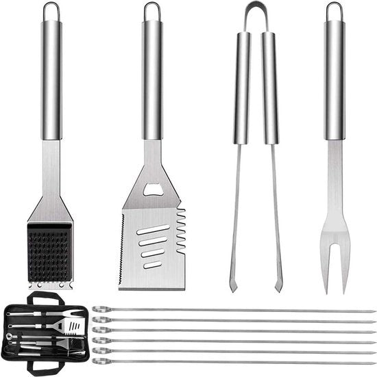 Set di accessori per barbecue - 10 pezzi in acciaio inossidabile - borsa di stoccaggio - accessori per picnic