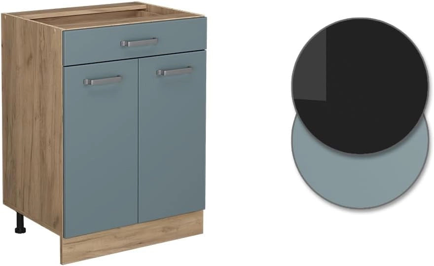 Mobiletto base per cucina R-Line, Grigio-blu, 60 cm con cassetto, senza piano di lavoro, per la libera combinazione all'interno di sistemi cucina modulari