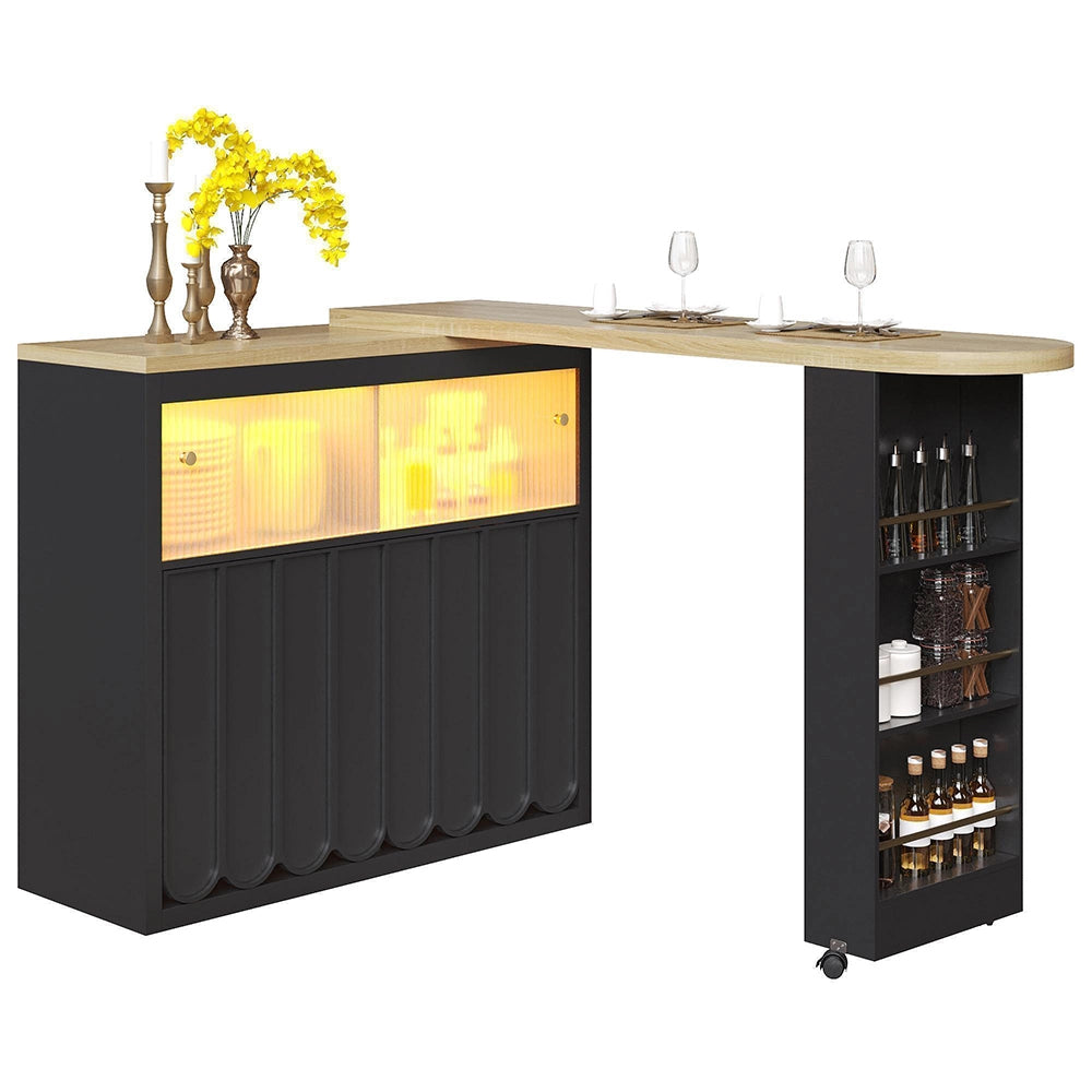 Tavolo bar estensibile - Xylo - con ripiano LED nero 135-205x39x100cm