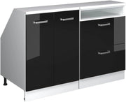 Set di mobili sottotetto Rion, Nero lucido, 120 cm Set di 2 carcasse armadio profondità 60 cm, adatto per il salvaspazio sotto tetti spioventi