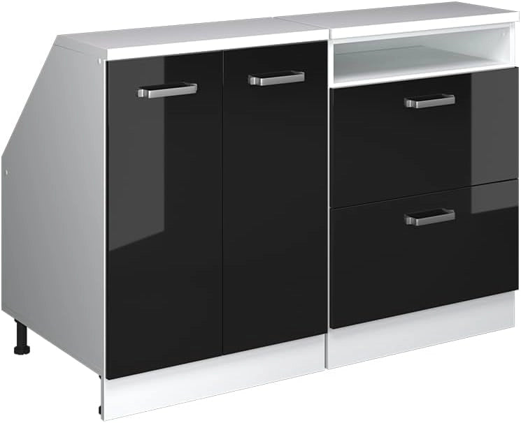 Set di mobili sottotetto Rion, Nero lucido, 120 cm Set di 2 carcasse armadio profondità 60 cm, adatto per il salvaspazio sotto tetti spioventi