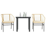 Set da Pranzo da Giardino 3pz con Cuscini Polyrattan Vetro 3334604