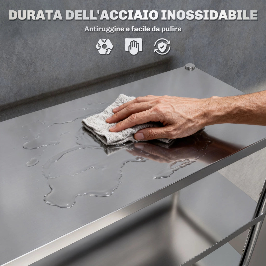 Scaffale 5 Ripiani Regolabili ¨C Xylo ¨C Acciaio Inox Argento 91x40x139 cm