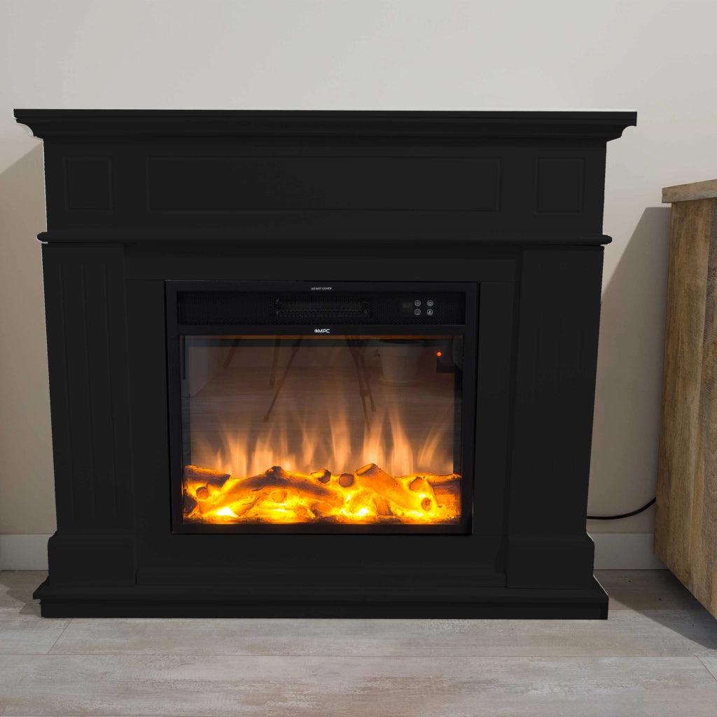 Camino Elettrico da Pavimento 110x95x25 cm Effetto Fiamma 1500W Sined Pienza Nero