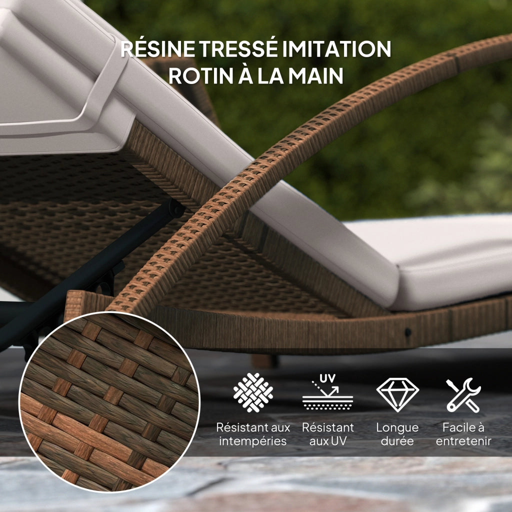Chaise Longue Polyrattan con Cuscino e Accoudoirs ¨C Zephmum ¨C Marrone e Beige