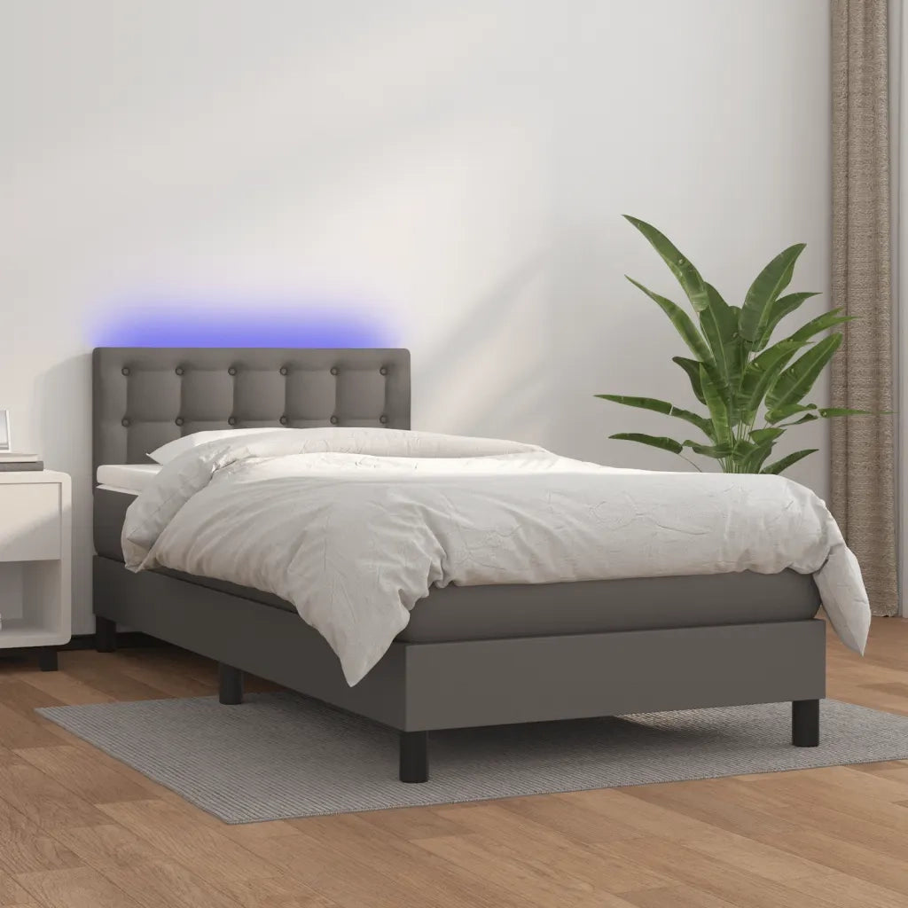 Giroletto Molle con Materasso e LED-Struttura Letto Grigio 80x200cm Similpelle 612088