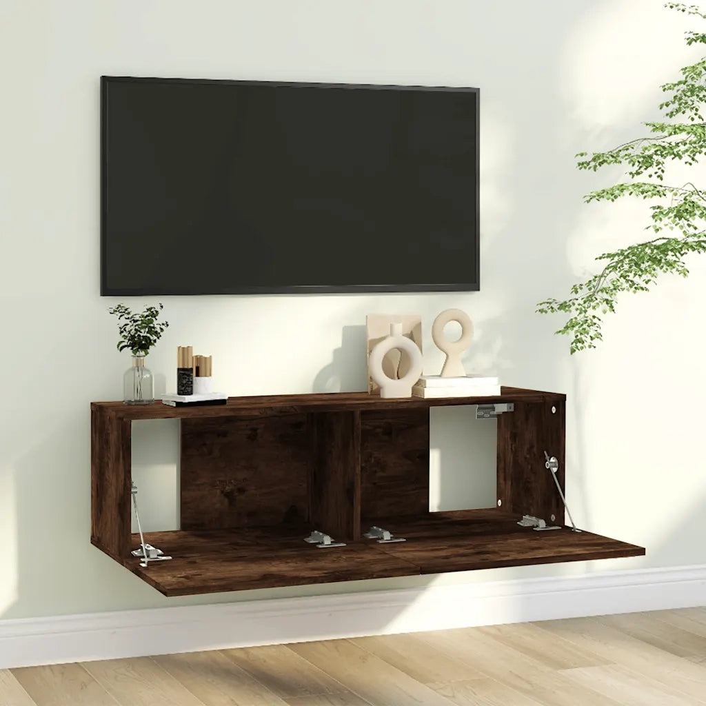 Mobile TV a Parete | Armadietto TV | Mobile Porta TV Rovere Fumo 100x30x30cm Legno Ingegnerizzato