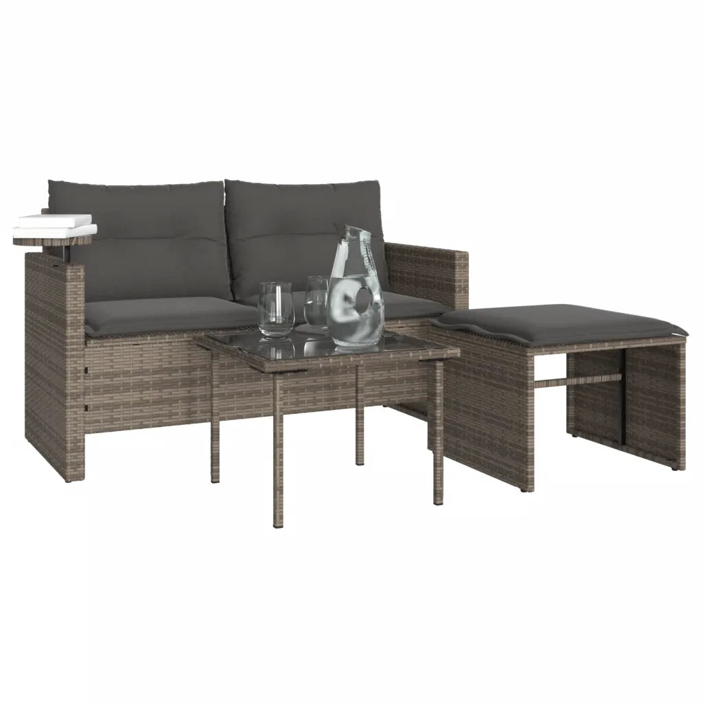 Set Divani da Giardino 3 pz con Cuscini Grigio in Polyrattan 365460