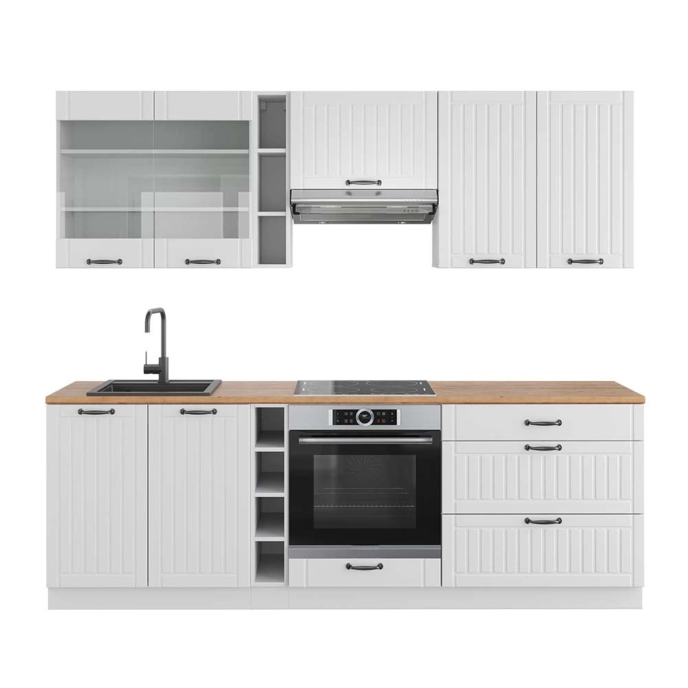 Cucina componibile Fame-Line Bianco rustico/Bianco 235 cm, PL Rovere Vicco