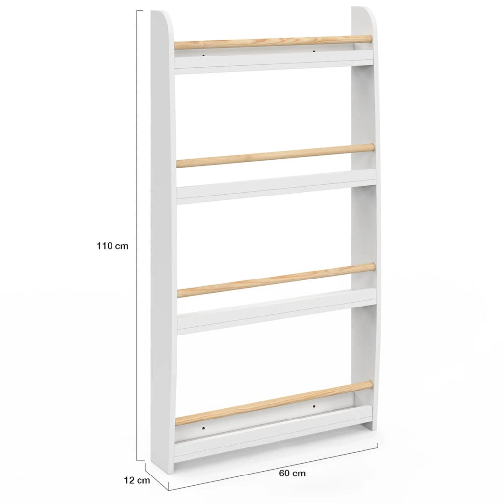 IDMarket - Libreria a muro per bambini a 4 ripiani in legno e bianco PAULETTE