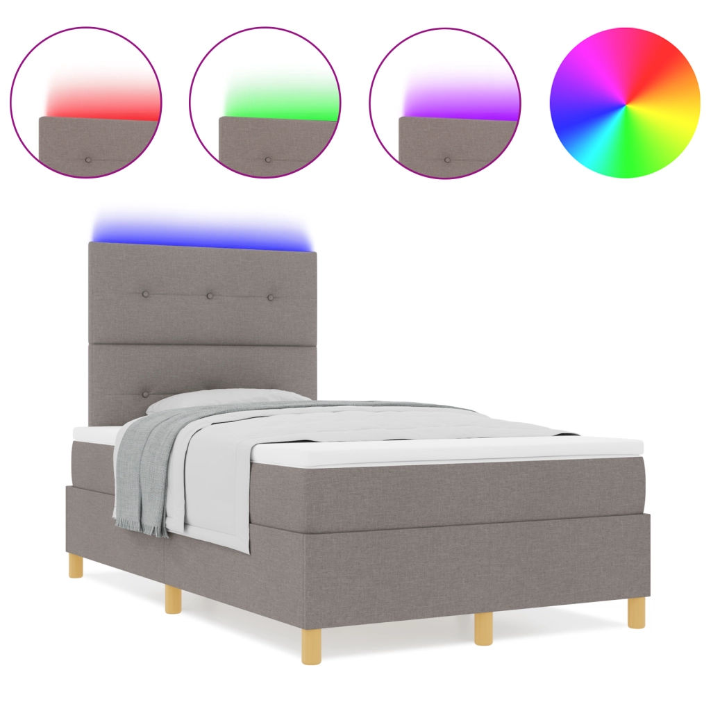 Letto a box spring con materasso e LED tortora 120x190 cm in tessuto