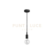 GSO071- PENDENTE FLUTE CAVO IN STOFFA E ROSONE NERO 1 LUCE ATTACCO E27 D.4,2CM