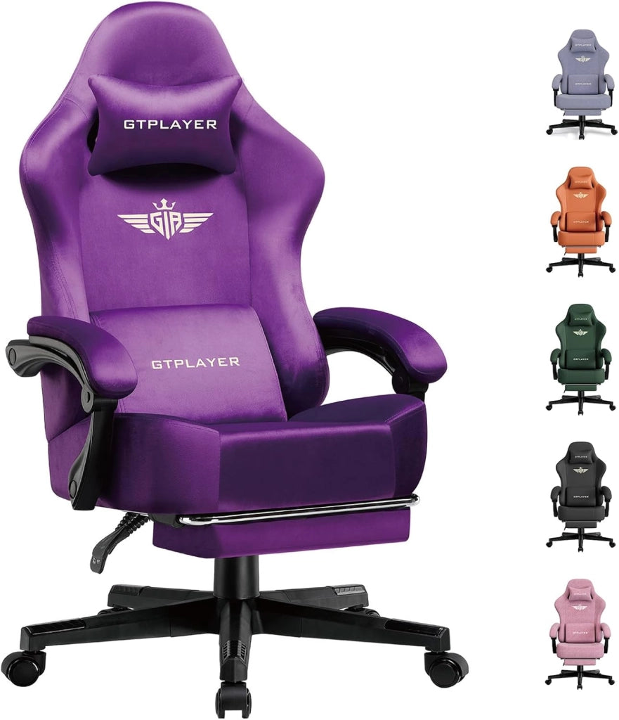 Sedia da gioco, traspirante, da ufficio, ergonomica, in tessuto di alta qualità, ergonomica, schienale regolabile a 160°, poggiapiedi estraibile, carico 180 kg,viola scuro