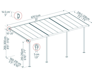 Pergola Sierra Addossata in Alluminio  2.3X6.7 m Grigio