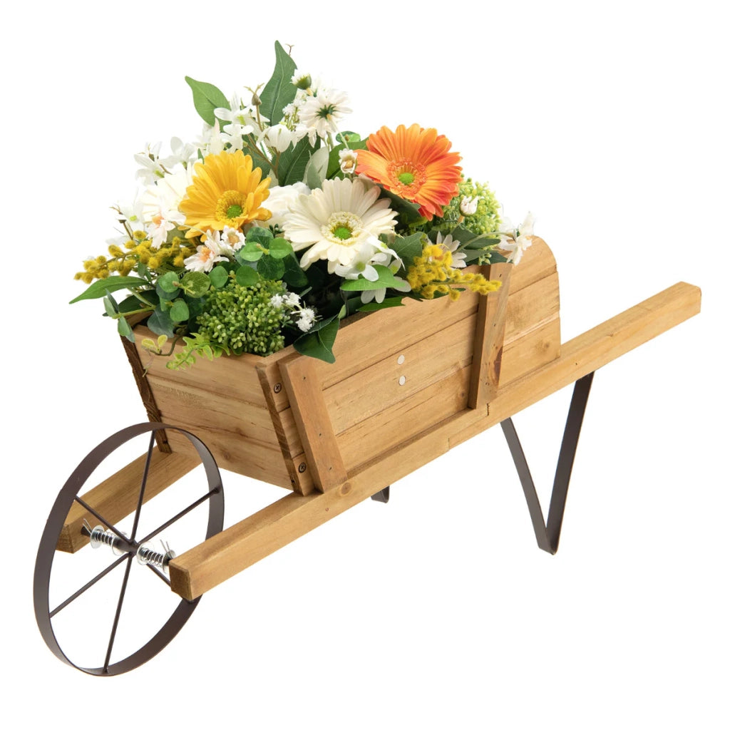 Carriola portafiori 695 x 26 x 295 cm facile da spostare rustica decorativa legno di pino e noce 20_0014918