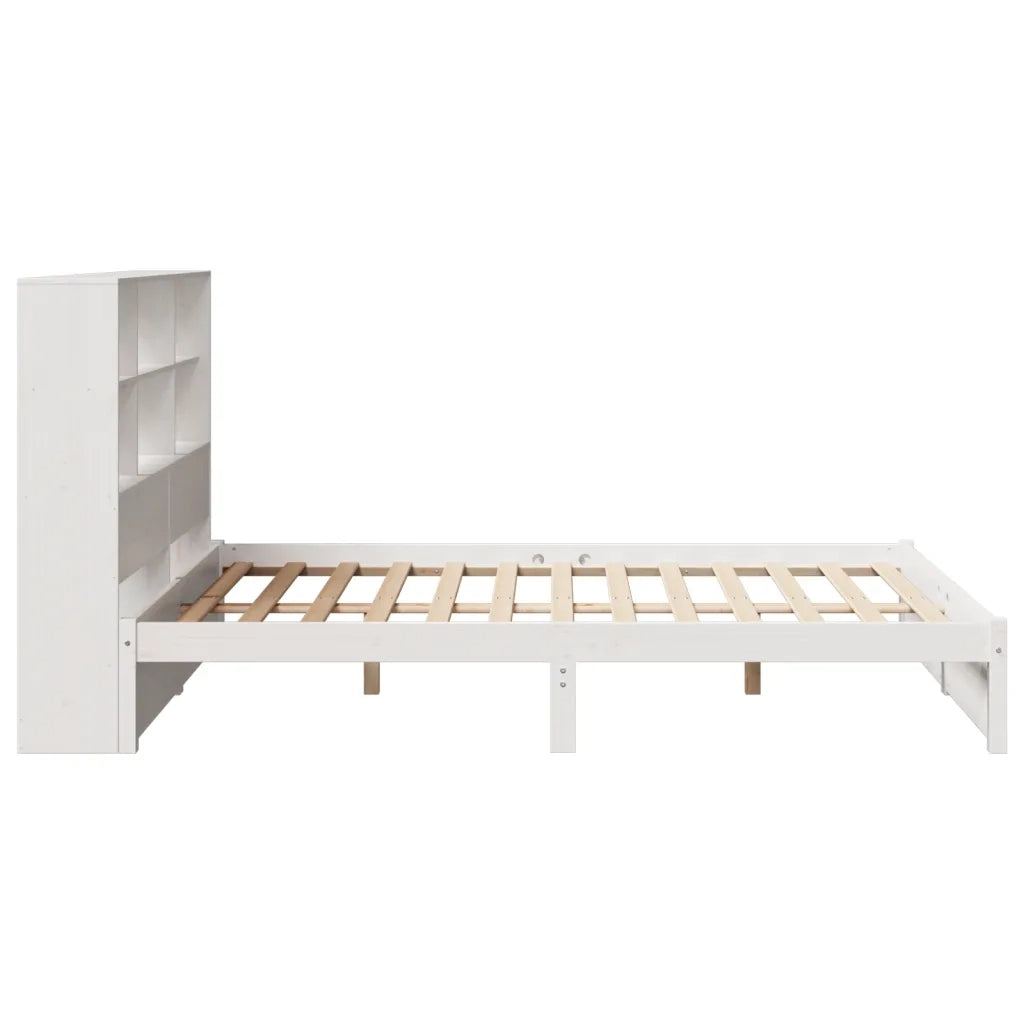 Letto Libreria senza Materasso-Struttura Letto con contenitore Bianco 160x200 cm Legno di Pino 589179