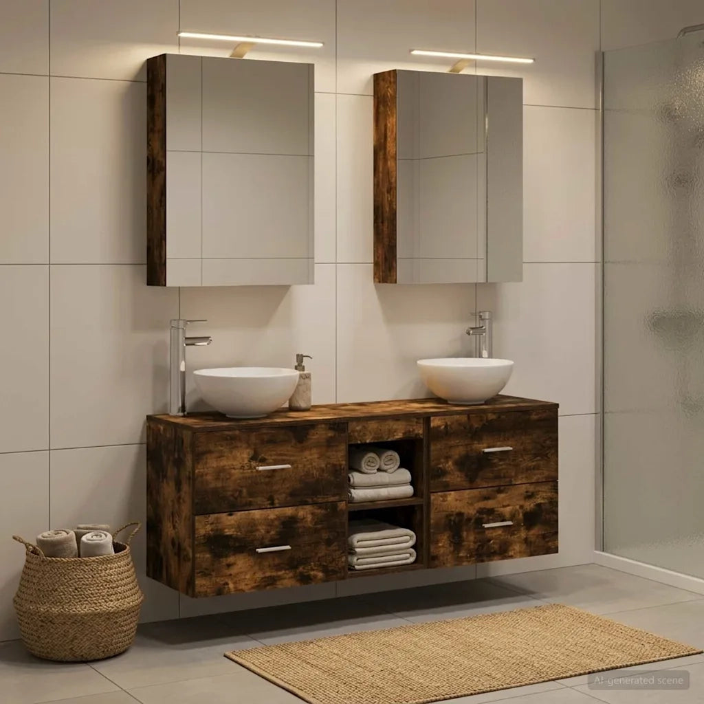 Set di Armadi da Bagno 5 pcs Rovere Fumo 50 x 14,5 x 70 cm 3406675