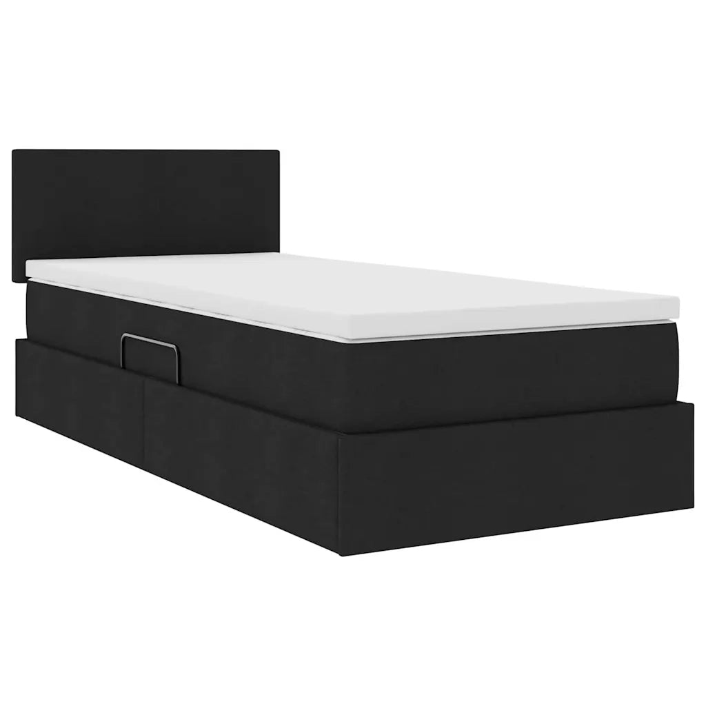 Letto con contenitore e materasso con testiera Nero 90 x 200 cm