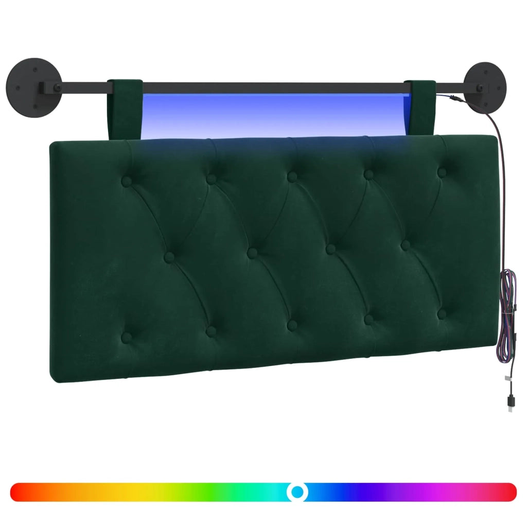 Testiera sospesa Con luce LED Verde Scuro Velluto