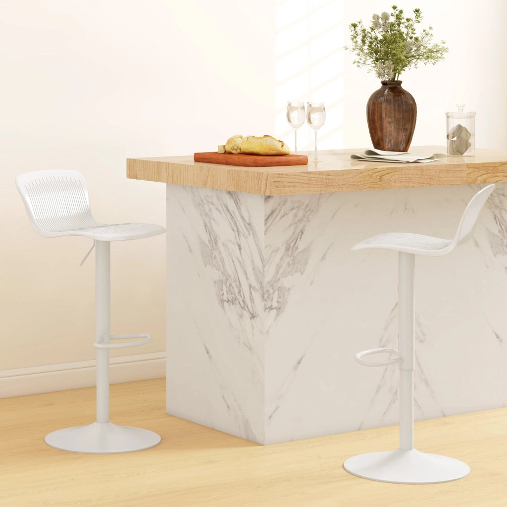 Set 2 Sgabelli da Bar con Schienale Altezza Regolabile 76,5-97,5 cm in PP Bianco