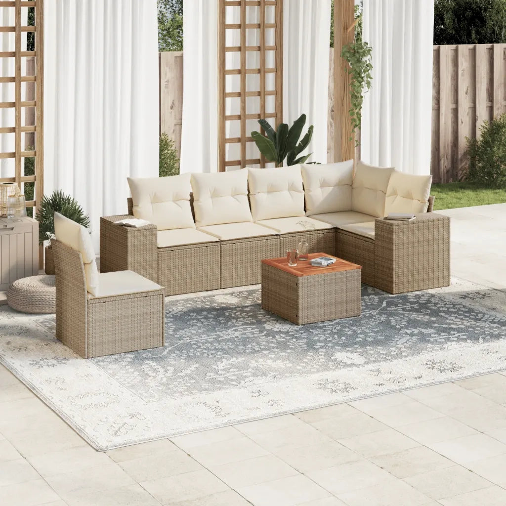Set Divani da Giardino 7 pz con Cuscini Beige in Polyrattan 3257801
