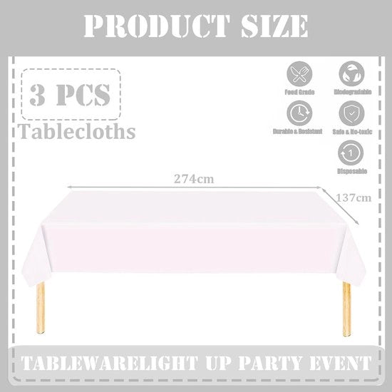 Tavolo da picnic in carta impermeabile, bianca, 3 pezzi, 137 x 274 cm
