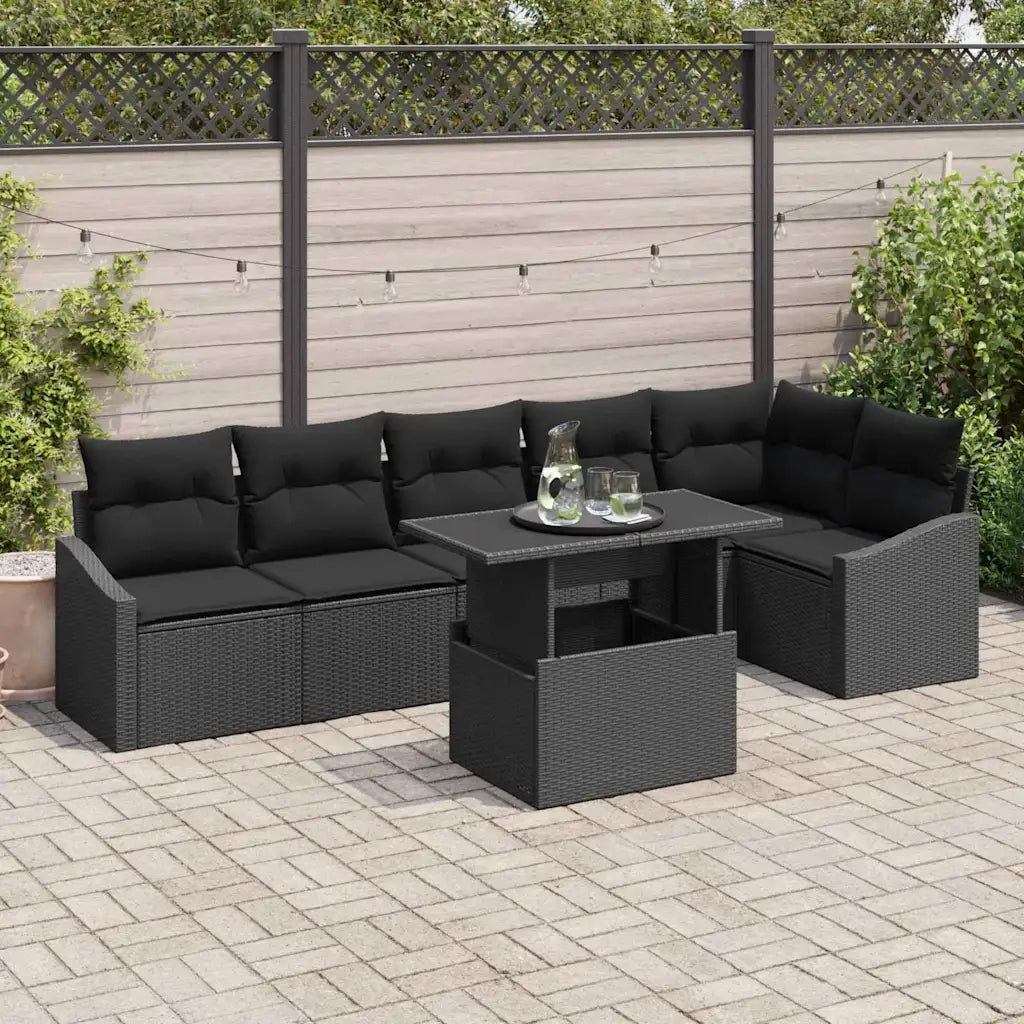 Set Divano da Giardino con cuscino con archiviazione 7 pcs Nero 3357756
