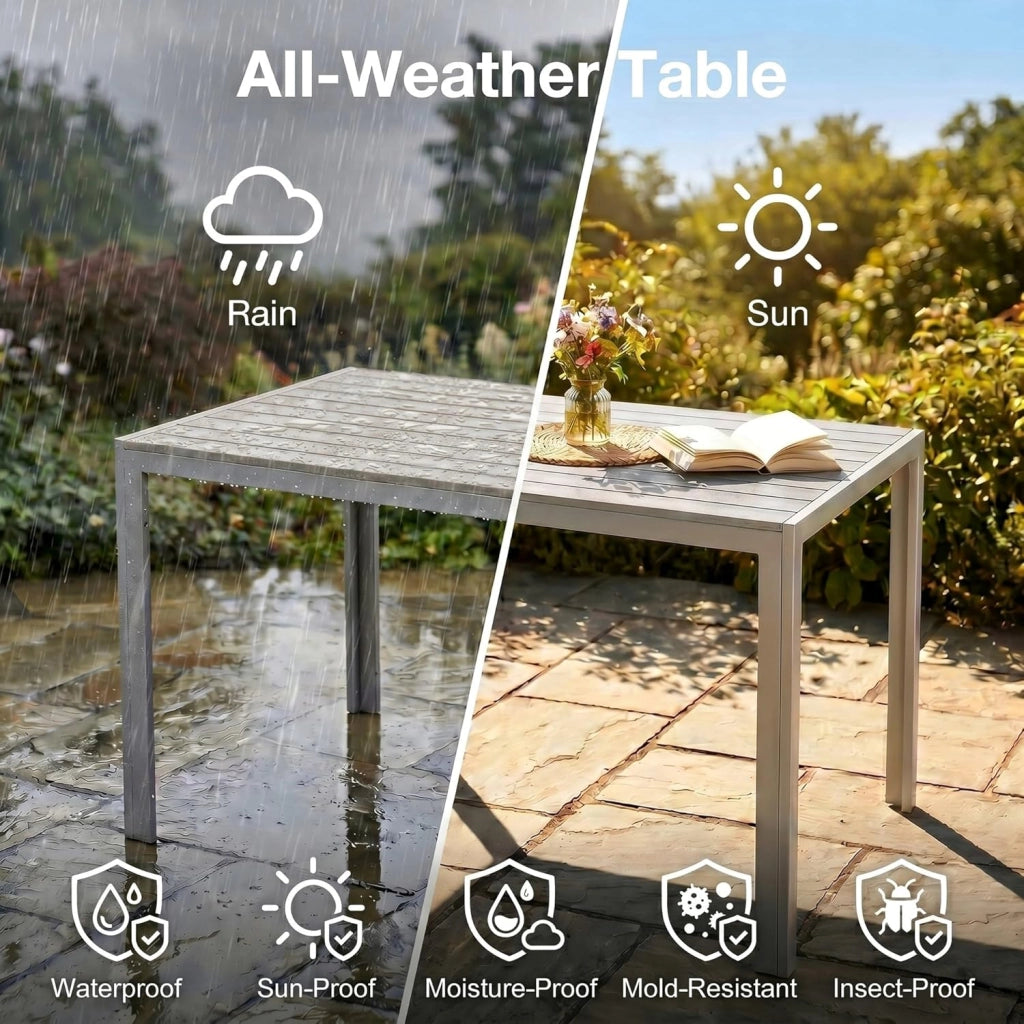 Tavolo da Giardino Moderno in WPC 110 x 70 cm, Tavolo da Pranzo per Esterno per 4-6 Persone, Tavolo da Balcone Salvaspazio in Alluminio, Design Effetto Legno,Grigio Totale