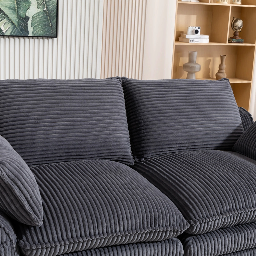 Divano 2 posti in velluto a coste grigio scuro con cuscini tasche laterali e molle integrate 191 × 94 × 85 cm